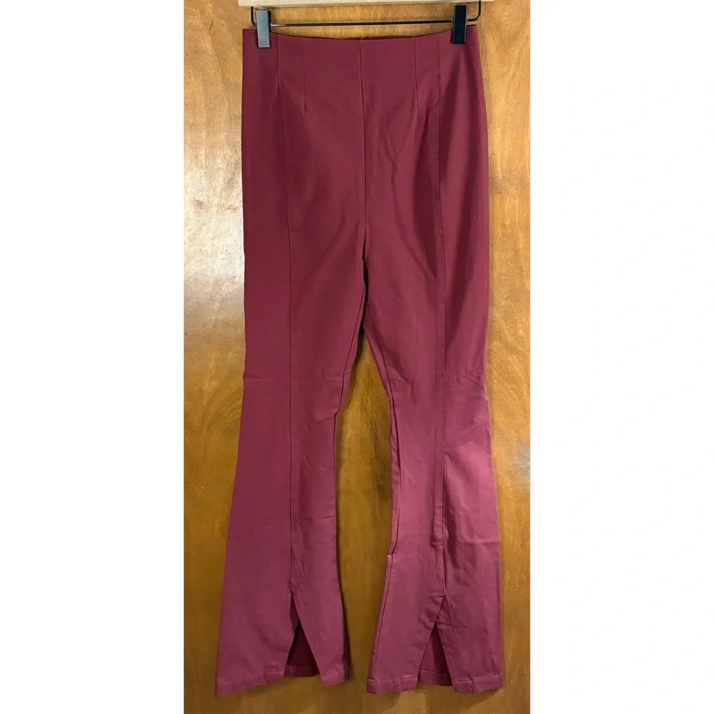 Free People Real Deal High Rise Slit Flare Pants Burgundy 70s Hippie Disco Boho